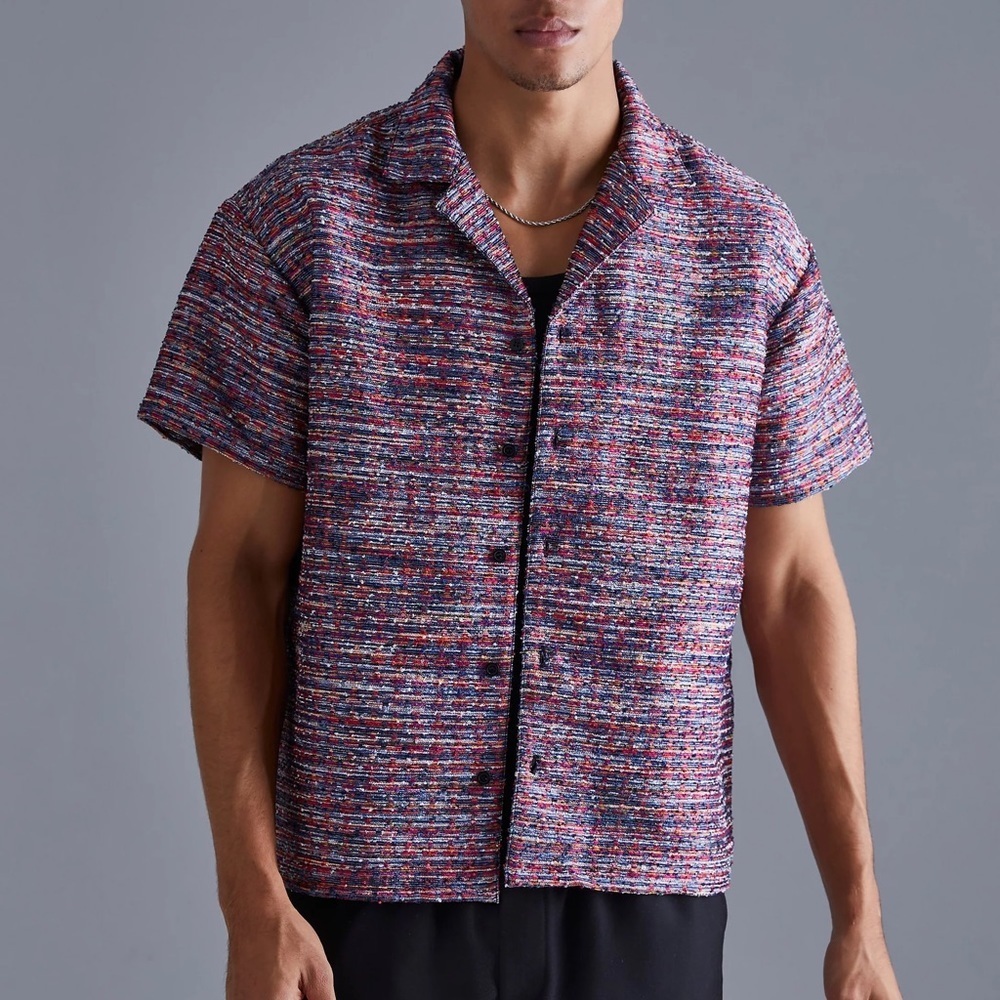 New SHORT‎ SLEEVE BOXY BOUCLE TEXTURED SHIRT